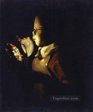 ジョルジュ・ド・ラ・トゥール Painting - ランプを吹く少年 ABCキャンドルライト ジョルジュ・ド・ラ・トゥール